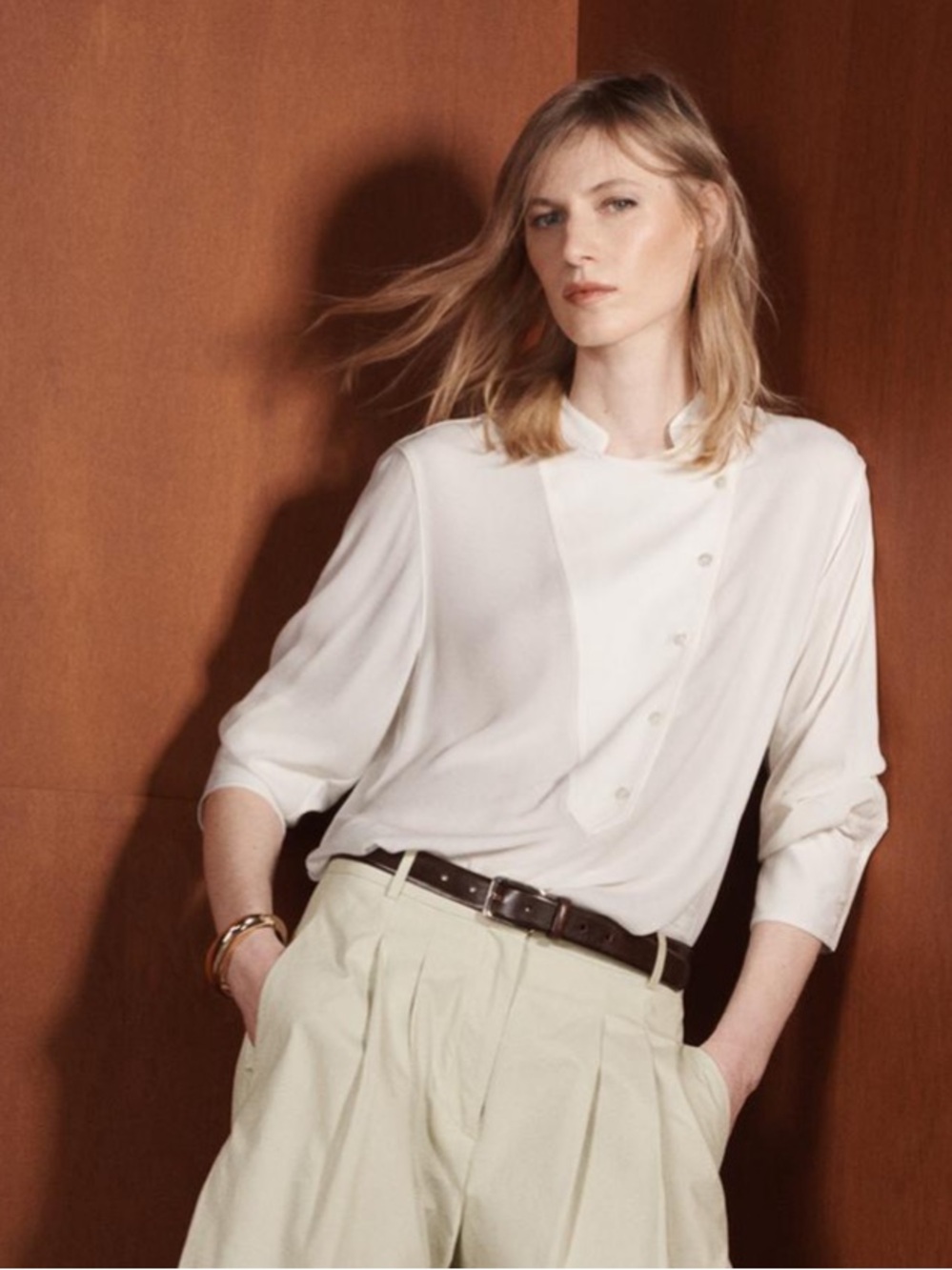 Zara Off-White Asymmetric Button Blouse